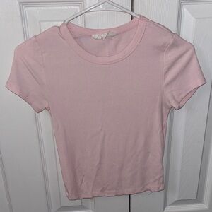 Pink and White Ribbed Women's Tops